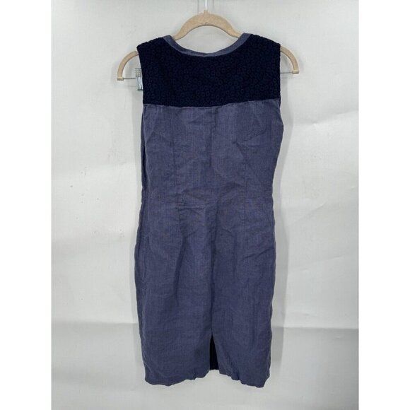 Brooks Brothers Dress Women 2 Purple 100% Linen Floral Embroidered Neck Business - Picture 2 of 8